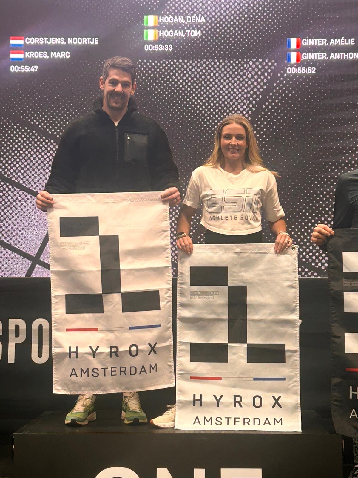 Tom and Dena Hogan on HYROX Amsterdam podium